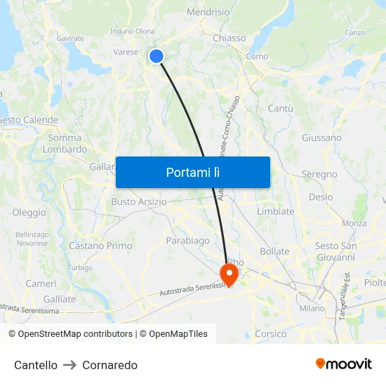 Cantello to Cornaredo map