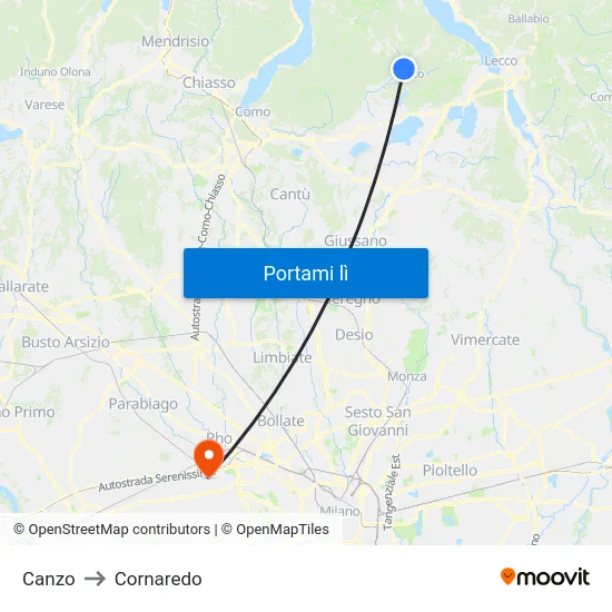 Canzo to Cornaredo map