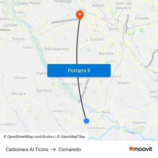 Carbonara Al Ticino to Cornaredo map