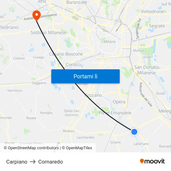 Carpiano to Cornaredo map