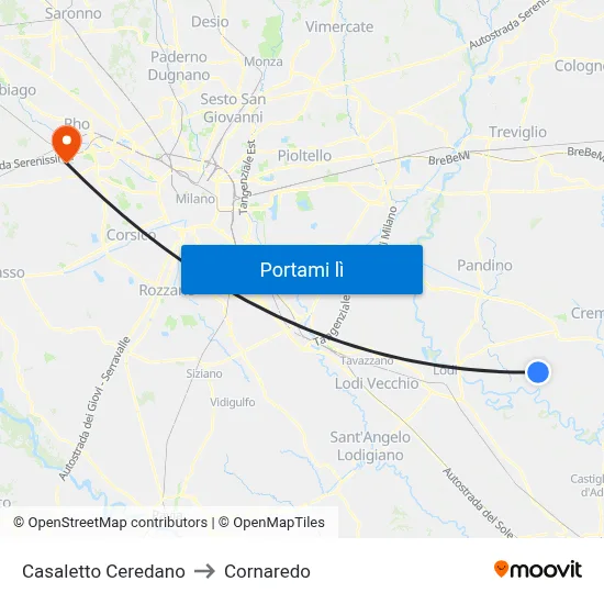 Casaletto Ceredano to Cornaredo map