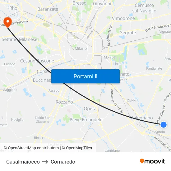 Casalmaiocco to Cornaredo map