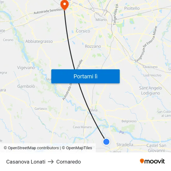 Casanova Lonati to Cornaredo map