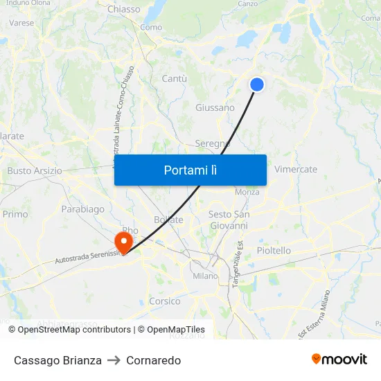 Cassago Brianza to Cornaredo map