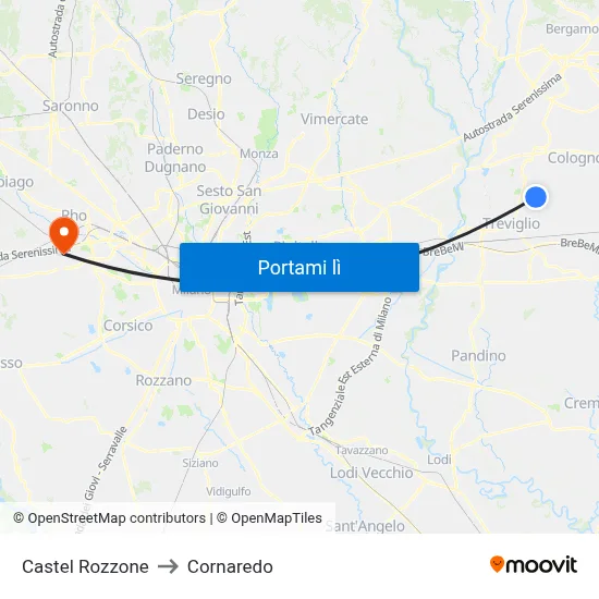 Castel Rozzone to Cornaredo map