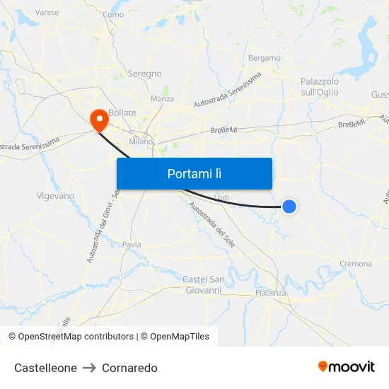Castelleone to Cornaredo map