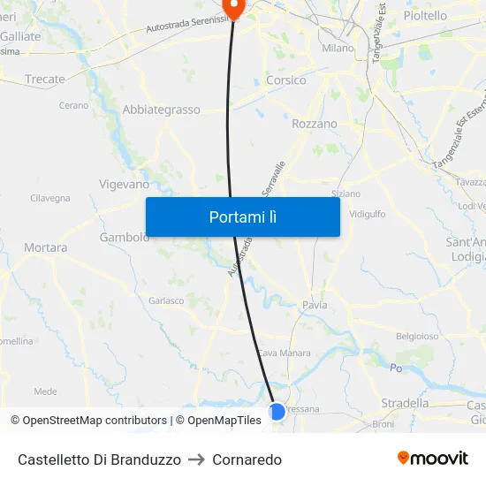 Castelletto Di Branduzzo to Cornaredo map
