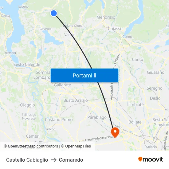 Castello Cabiaglio to Cornaredo map