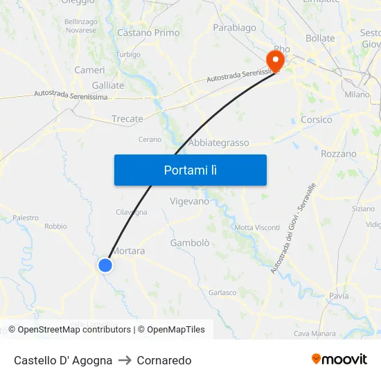 Castello D' Agogna to Cornaredo map