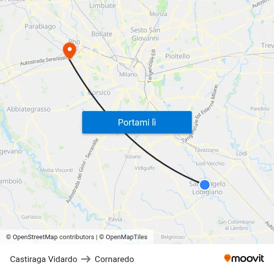Castiraga Vidardo to Cornaredo map