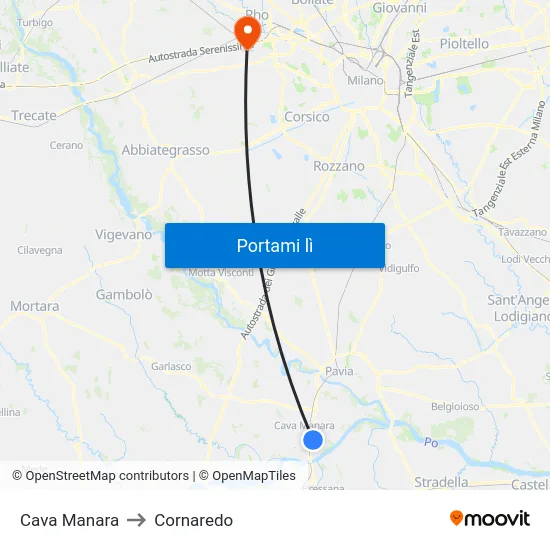 Cava Manara to Cornaredo map
