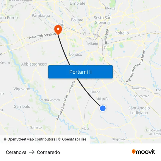 Ceranova to Cornaredo map