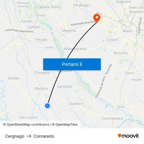 Cergnago to Cornaredo map
