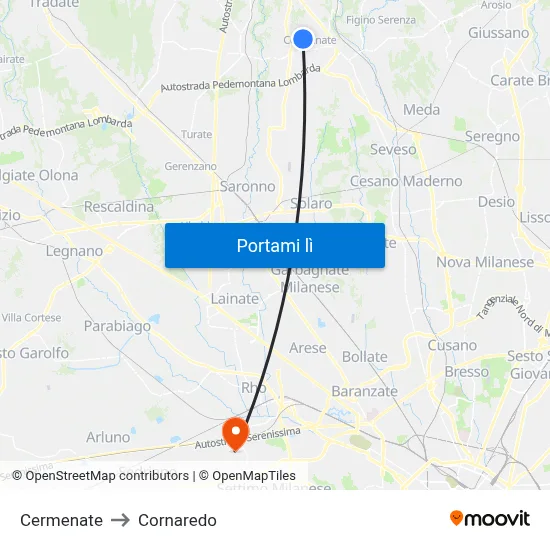 Cermenate to Cornaredo map