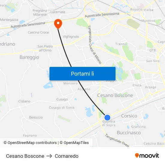 Cesano Boscone to Cornaredo map