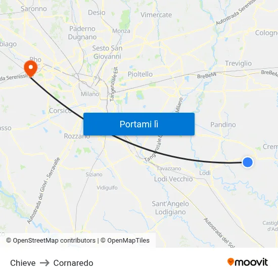 Chieve to Cornaredo map