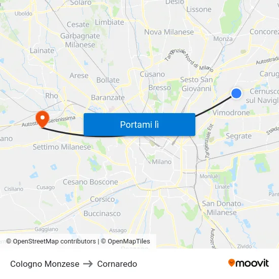 Cologno Monzese to Cornaredo map