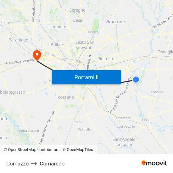 Comazzo to Cornaredo map