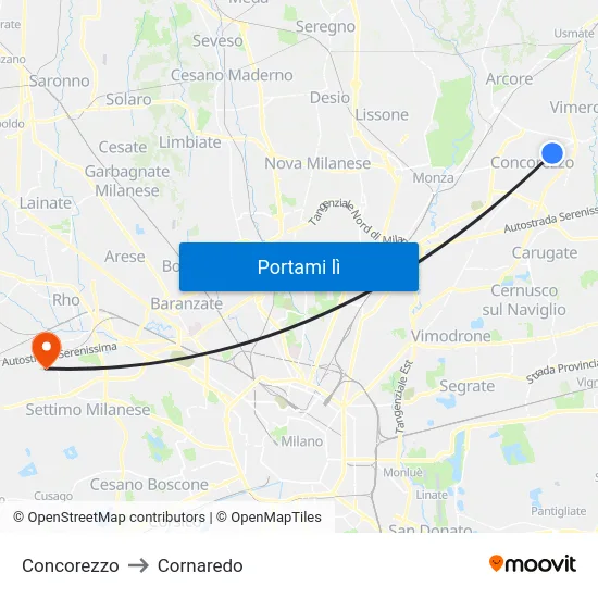 Concorezzo to Cornaredo map
