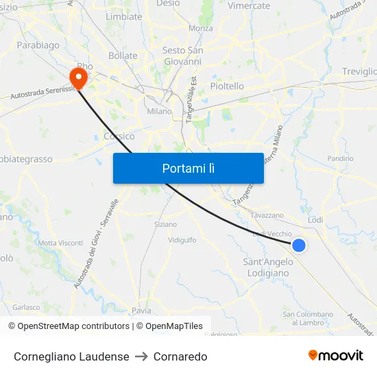 Cornegliano Laudense to Cornaredo map