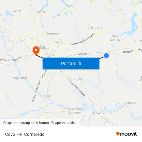 Covo to Cornaredo map