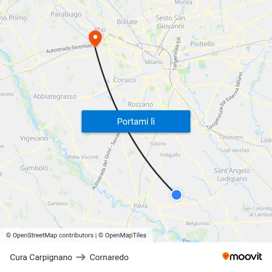 Cura Carpignano to Cornaredo map