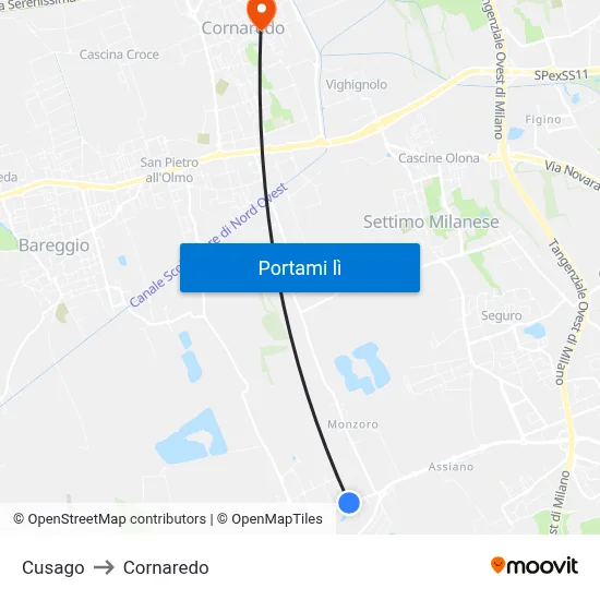 Cusago to Cornaredo map