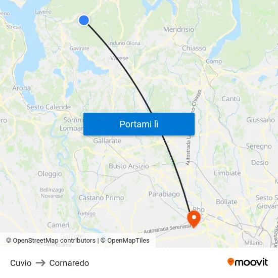Cuvio to Cornaredo map