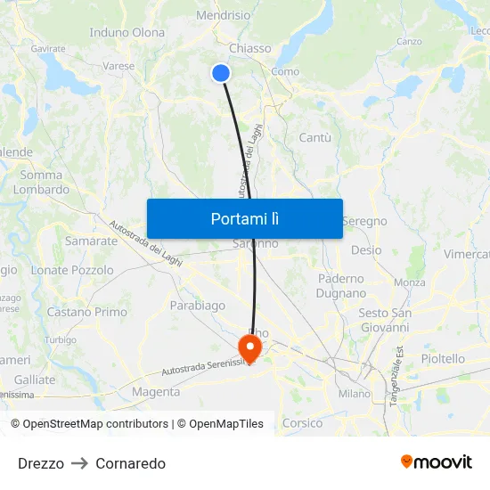 Drezzo to Cornaredo map