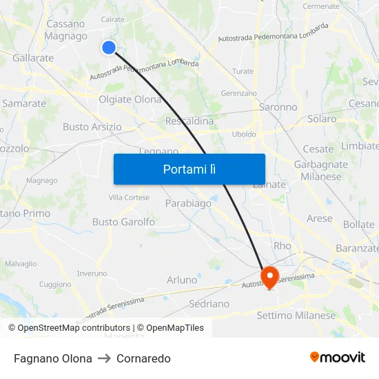 Fagnano Olona to Cornaredo map