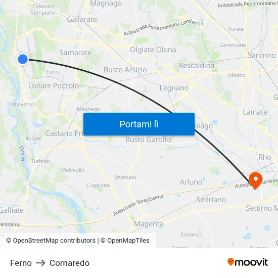 Ferno to Cornaredo map
