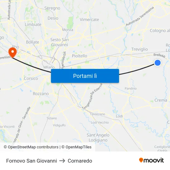 Fornovo San Giovanni to Cornaredo map