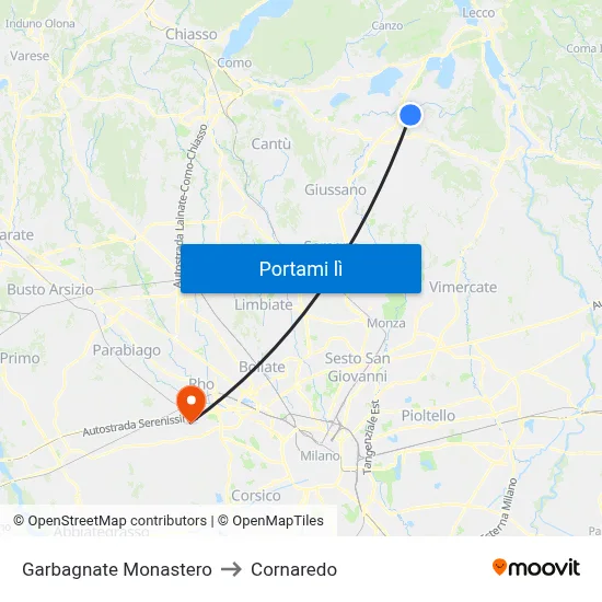 Garbagnate Monastero to Cornaredo map