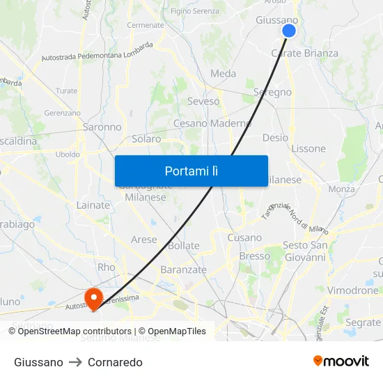 Giussano to Cornaredo map