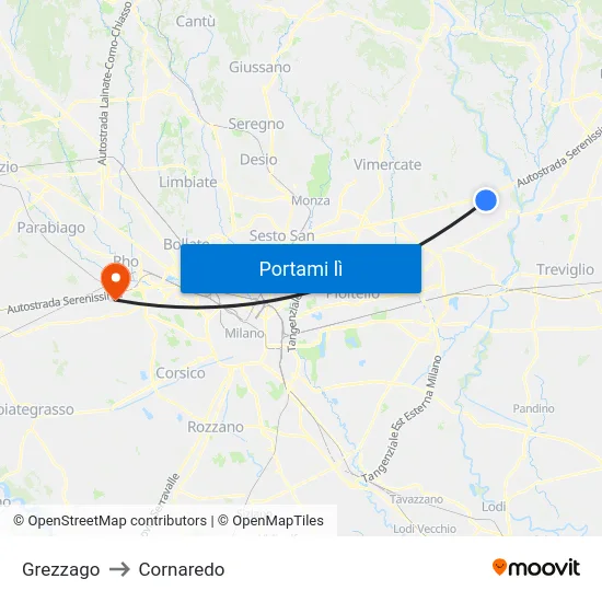 Grezzago to Cornaredo map