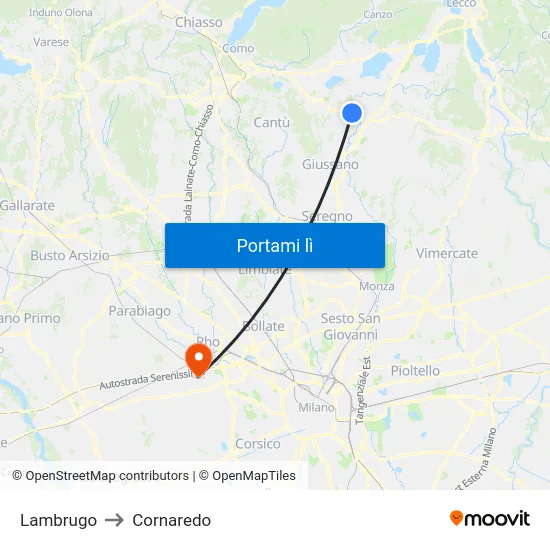 Lambrugo to Cornaredo map
