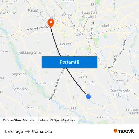 Lardirago to Cornaredo map