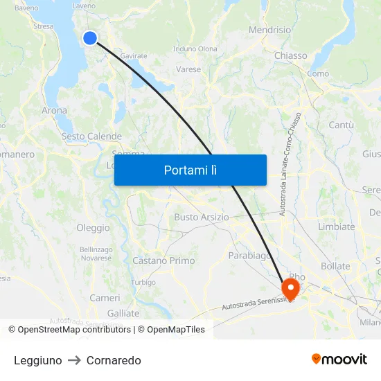 Leggiuno to Cornaredo map