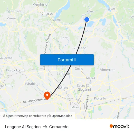 Longone Al Segrino to Cornaredo map