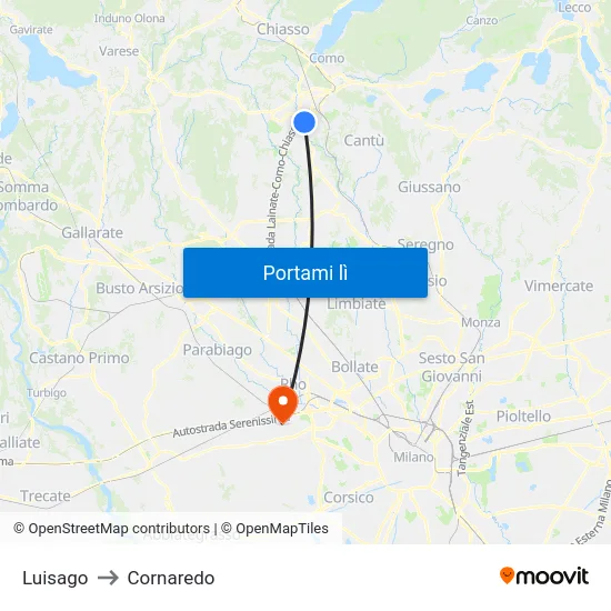 Luisago to Cornaredo map