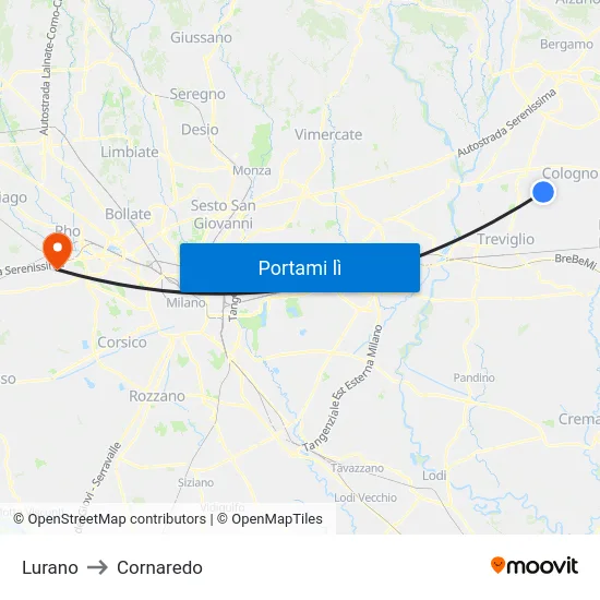Lurano to Cornaredo map