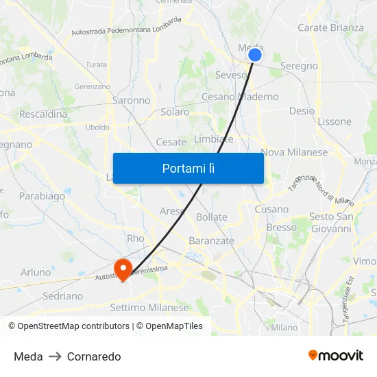 Meda to Cornaredo map