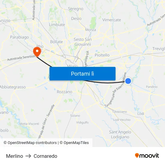 Merlino to Cornaredo map