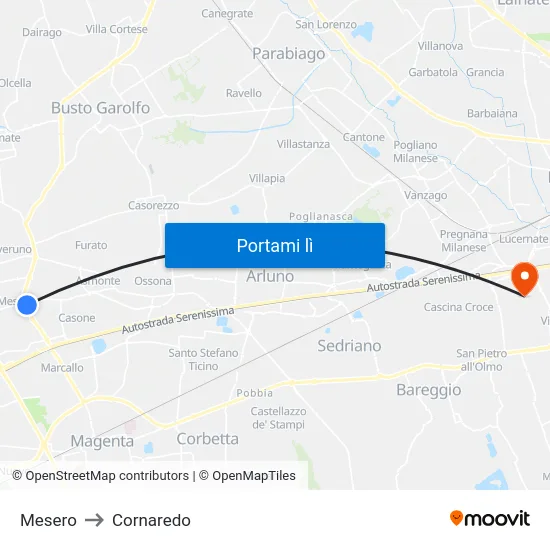 Mesero to Cornaredo map