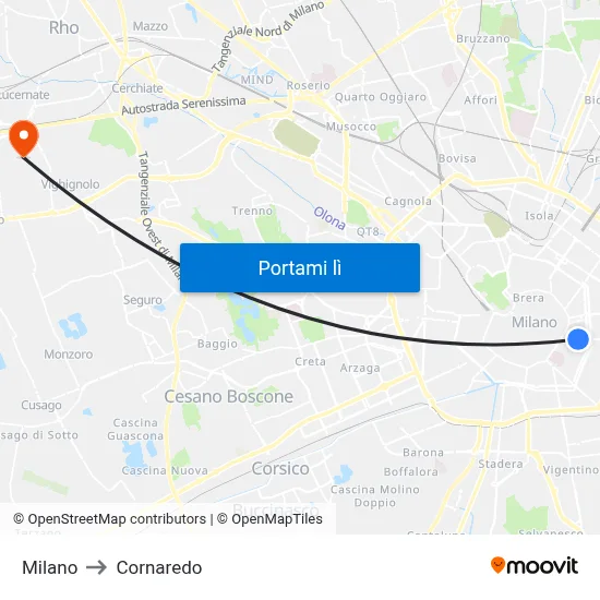 Milano to Cornaredo map
