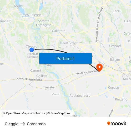 Oleggio to Cornaredo map