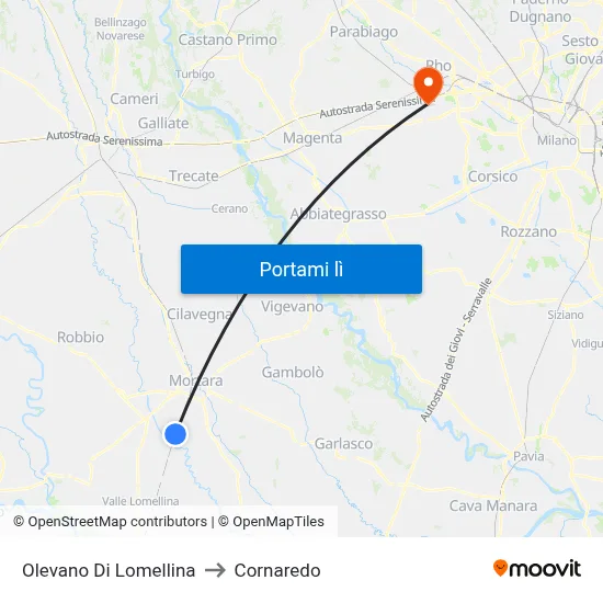Olevano Di Lomellina to Cornaredo map