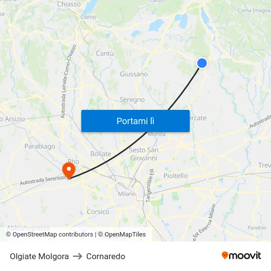 Olgiate Molgora to Cornaredo map