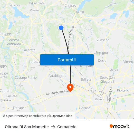 Oltrona Di San Mamette to Cornaredo map