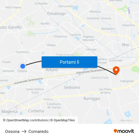 Ossona to Cornaredo map
